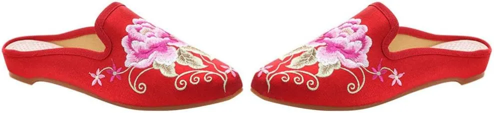 1 Pair Ethnic Women Embroidery Slipper Comfortable Soft Lady Chinese Floral Peony Slippers