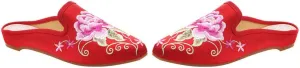 1 Pair Ethnic Women Embroidery Slipper Comfortable Soft Lady Chinese Floral Peony Slippers