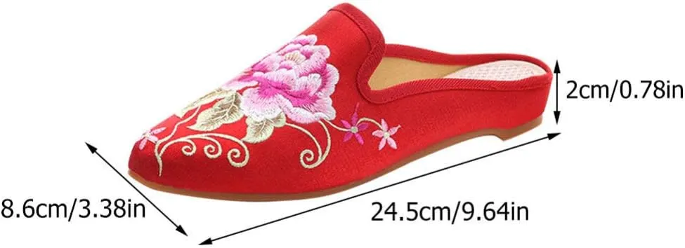 1 Pair Ethnic Women Embroidery Slipper Comfortable Soft Lady Chinese Floral Peony Slippers