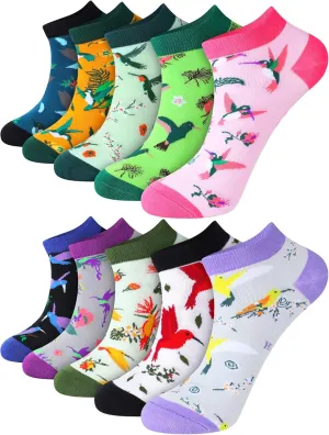 10 Pairs Hummingbird Gifts for Women Birds Socks Hummingbird Cotton Ankle Socks for Birds Lover, Adult Shoe Size 5-10