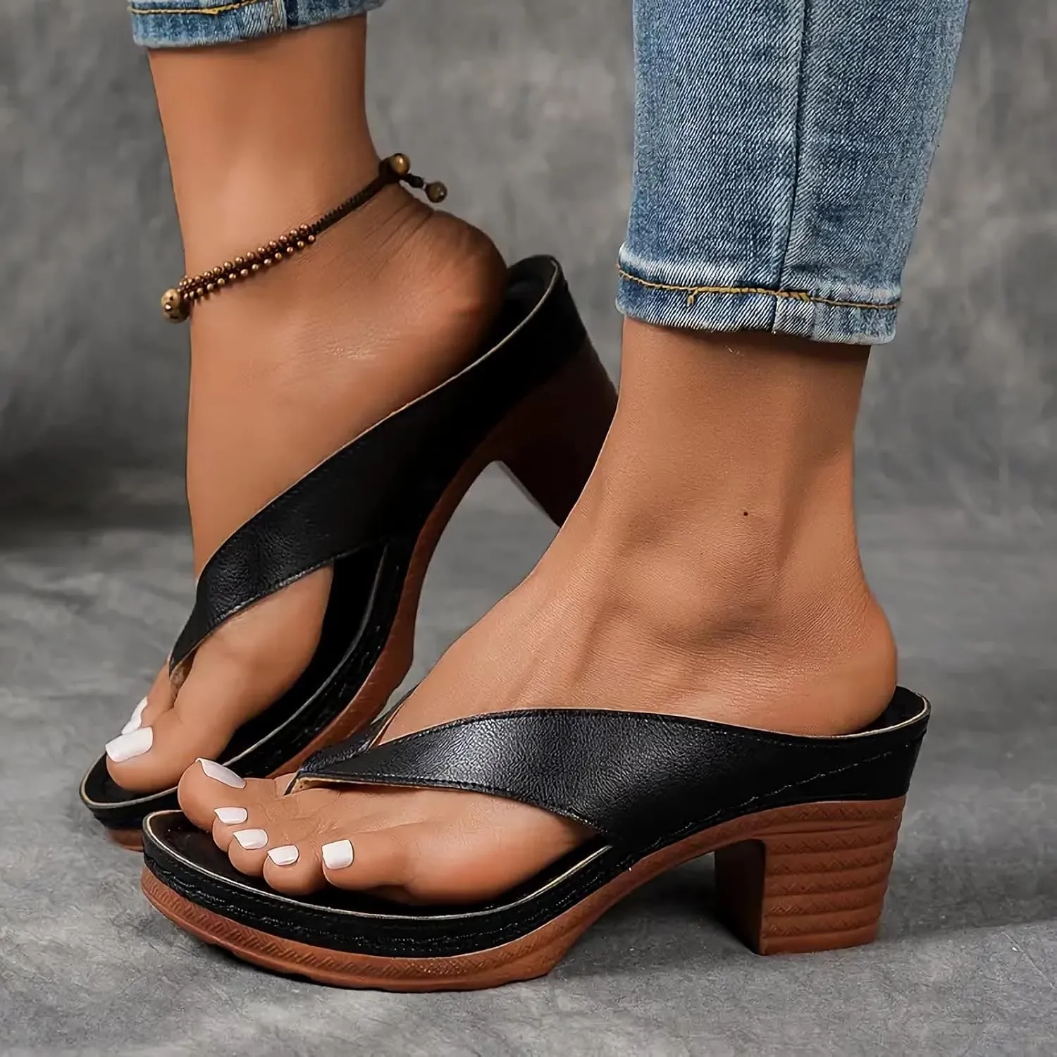 2025 Womens Chunky Heel Thong Sandals Flip Flops Slip On Square Open Toe Slippers Low Stacked Heeled Mules,Summer Wedges Casual Shoes,Comfortable Low Heels Slides