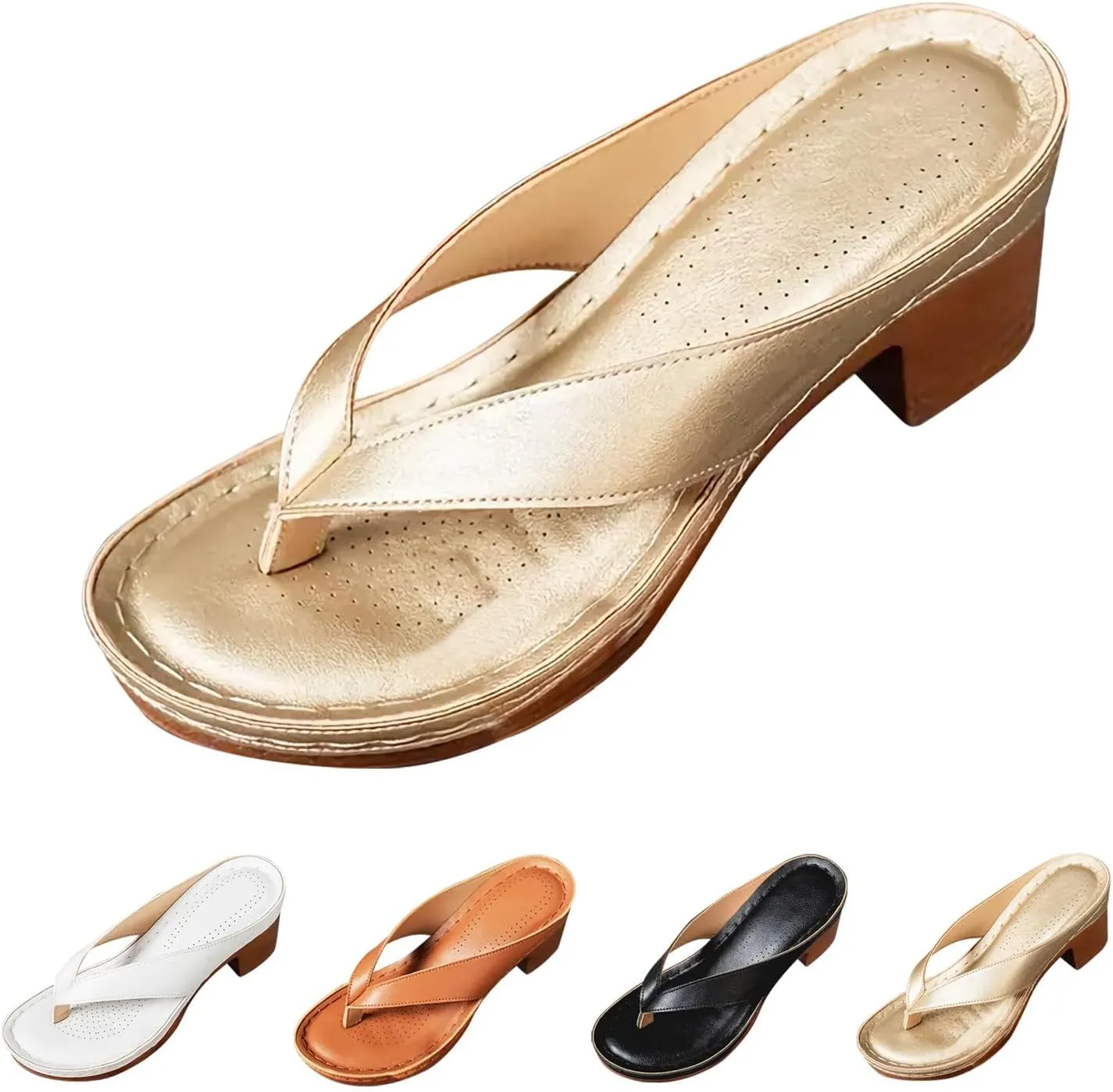 2025 Womens Chunky Heel Thong Sandals Flip Flops Slip On Square Open Toe Slippers Low Stacked Heeled Mules,Summer Wedges Casual Shoes,Comfortable Low Heels Slides