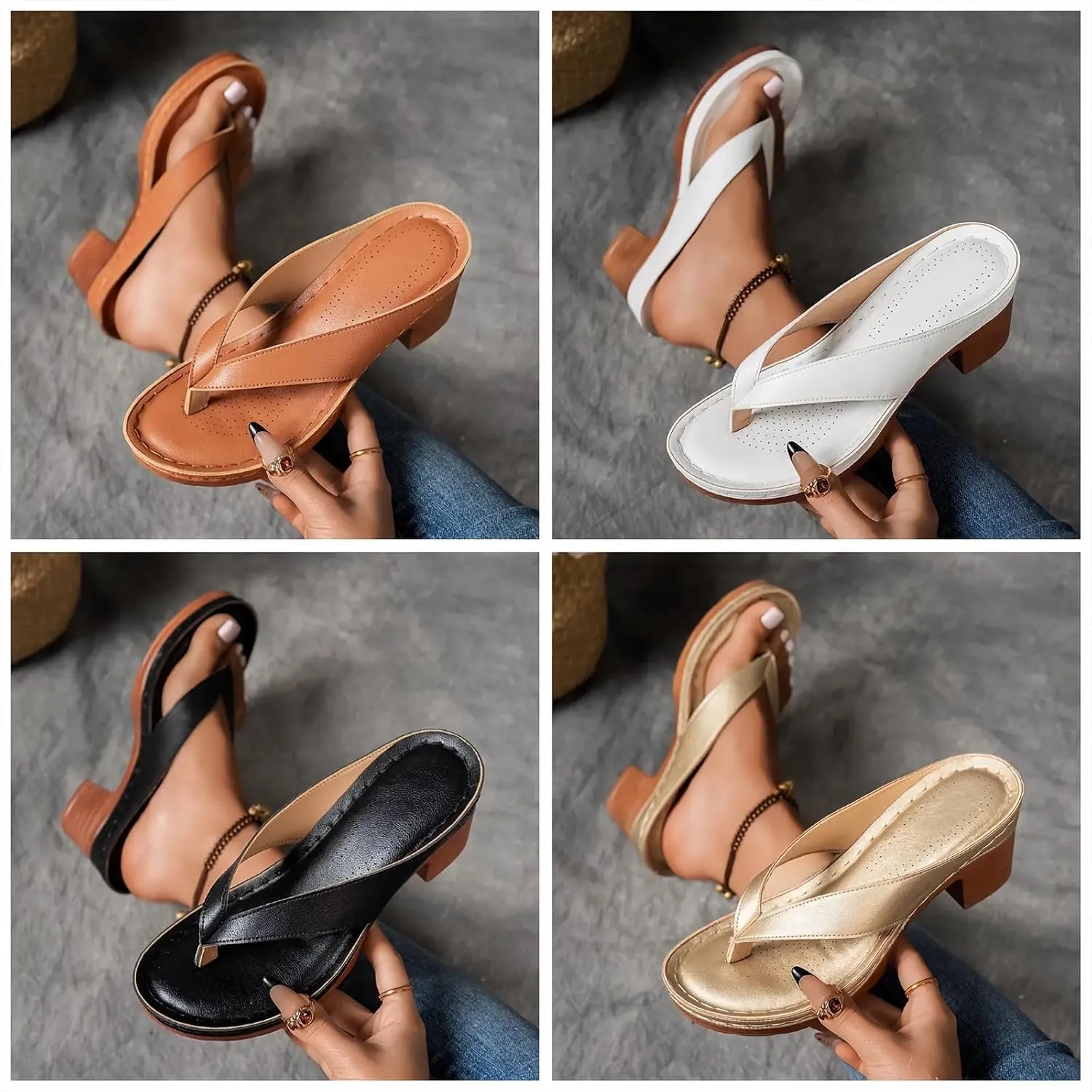 2025 Womens Chunky Heel Thong Sandals Flip Flops Slip On Square Open Toe Slippers Low Stacked Heeled Mules,Summer Wedges Casual Shoes,Comfortable Low Heels Slides