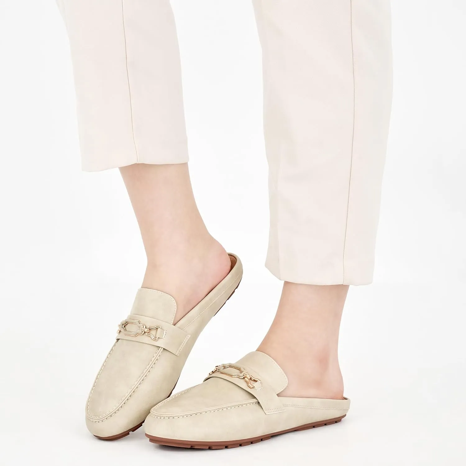 Ablanczoom Mules for Women Flat Shoes: Comfortable Slip on Flats for Womens Mule Metal Chain Backless Loafers Business Casual Shoe