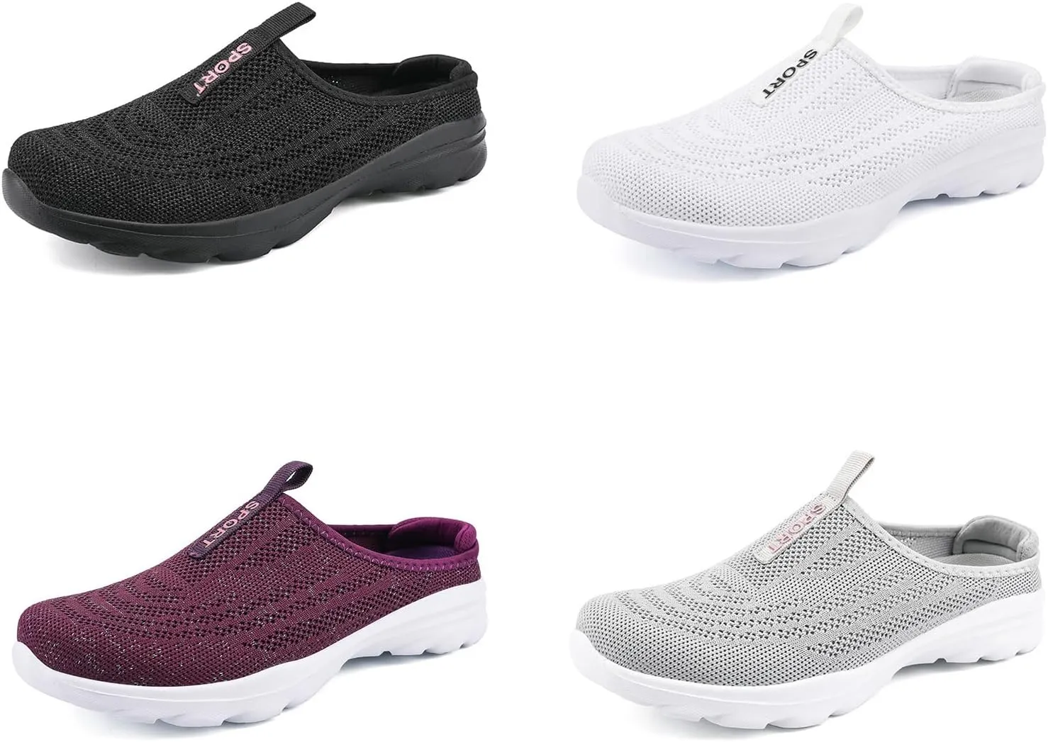 Aceptolcom Women Mules Shoes Slip On Open Back Mesh Walking Shoes Sneakers Comfortable Arch Support Lightweight