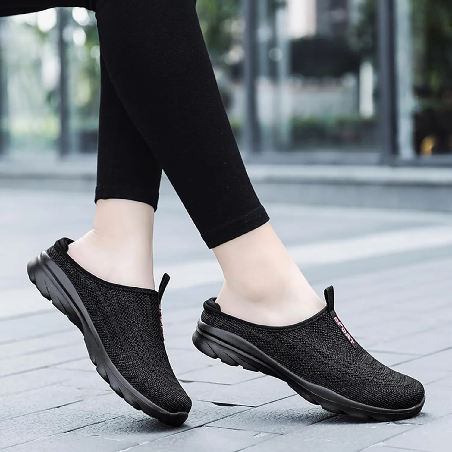 Aceptolcom Women Mules Shoes Slip On Open Back Mesh Walking Shoes Sneakers Comfortable Arch Support Lightweight