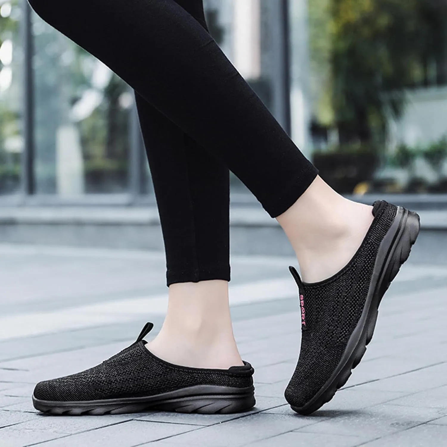 Aceptolcom Women Mules Shoes Slip On Open Back Mesh Walking Shoes Sneakers Comfortable Arch Support Lightweight