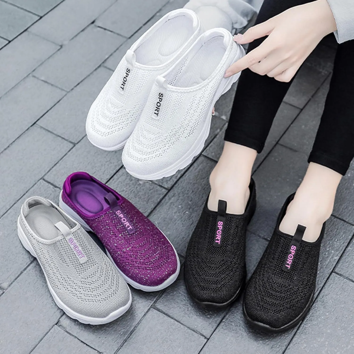 Aceptolcom Women Mules Shoes Slip On Open Back Mesh Walking Shoes Sneakers Comfortable Arch Support Lightweight