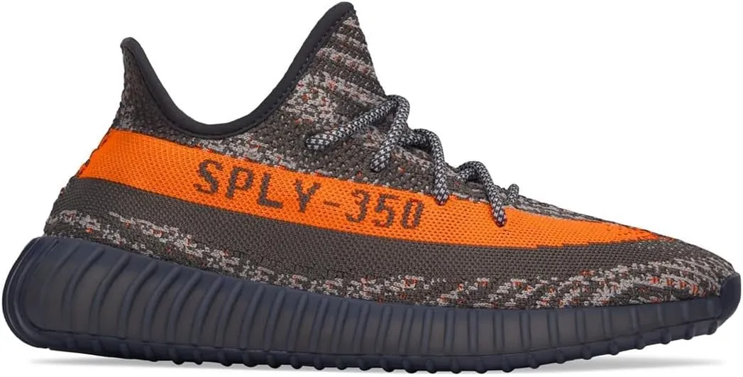 adidas Men's Yeezy Boost 350 V2 Sneakers, Carbon Beluga/Steeple Gray/Solar Red, 8.5 M US