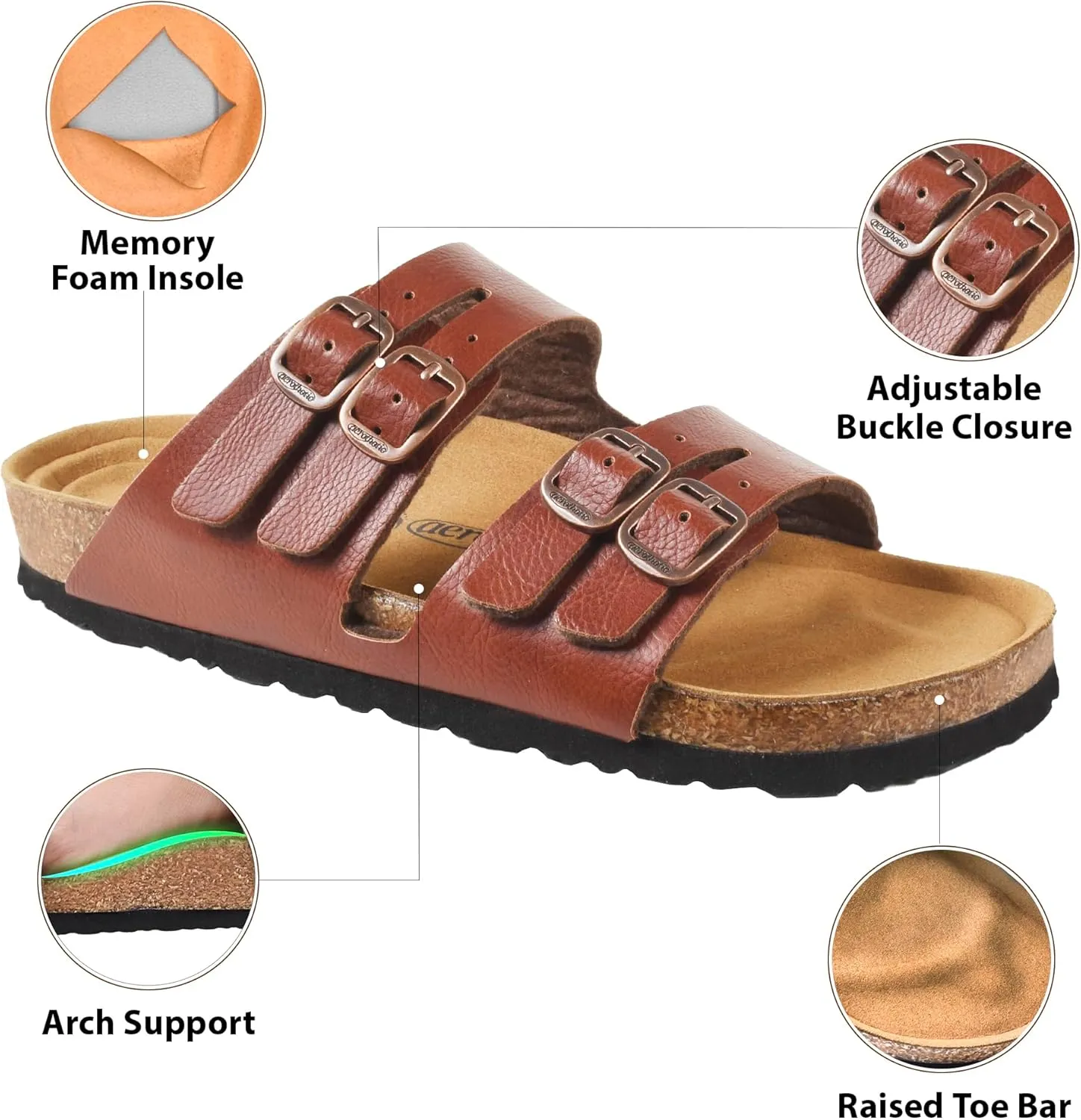 AEROTHOTIC Arch Support Recovery Slides for Women Comfy Memory Foam Cork Footbed Double Straps with Adjustable Buckle Slip on Beach Dressy Outdoor Ladies Sandals