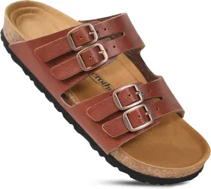 AEROTHOTIC Arch Support Recovery Slides for Women Comfy Memory Foam Cork Footbed Double Straps with Adjustable Buckle Slip on Beach Dressy Outdoor Ladies Sandals