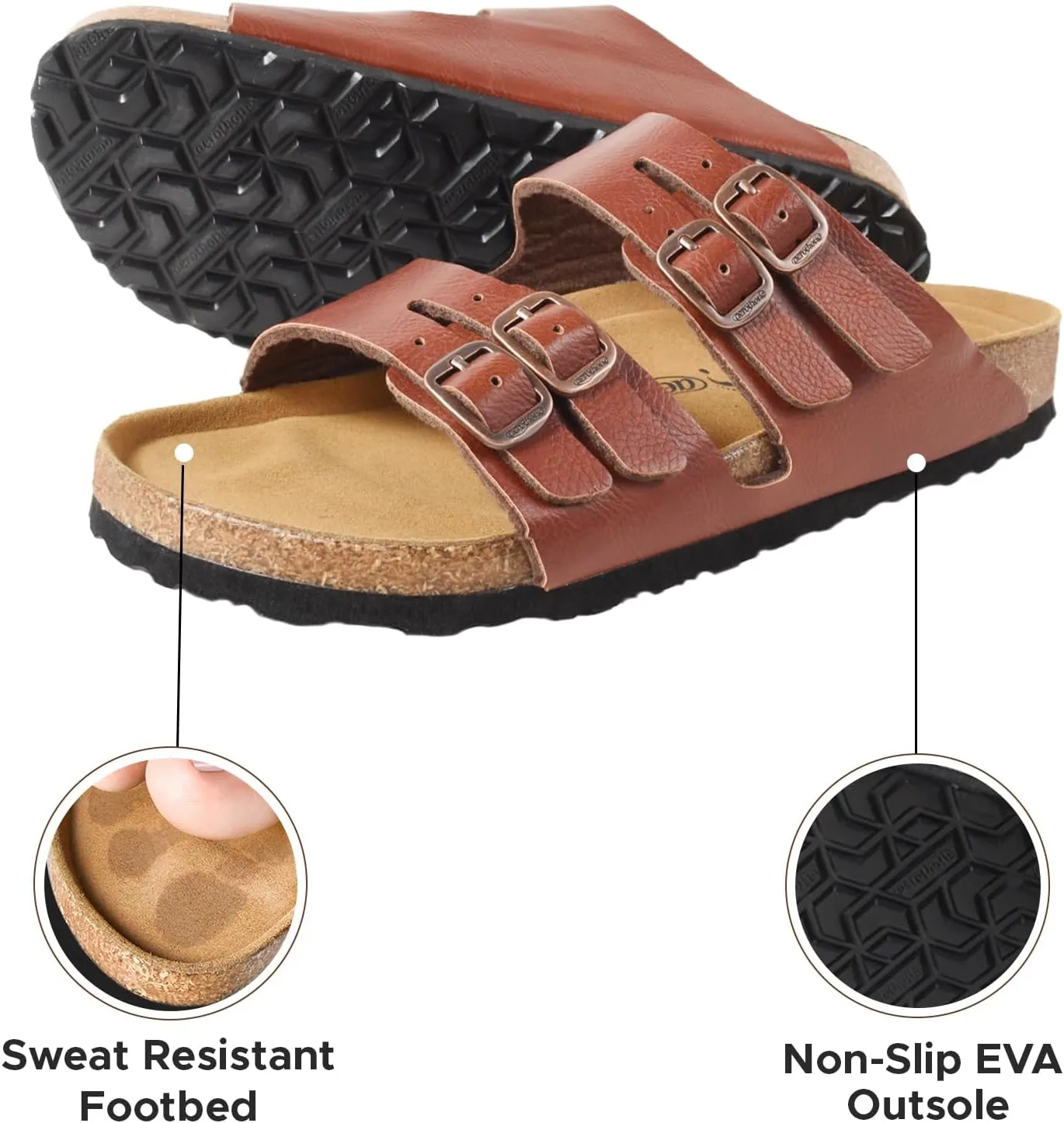 AEROTHOTIC Arch Support Recovery Slides for Women Comfy Memory Foam Cork Footbed Double Straps with Adjustable Buckle Slip on Beach Dressy Outdoor Ladies Sandals