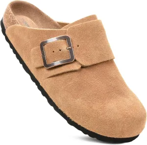 AEROTHOTIC Genuine Leather Clogs for Women with Arch Support Memory Foam Cork Footbed Indoor and Outdoor Adjustable Buckle Potato Shoes Comfortable Mules