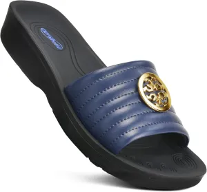 AEROTHOTIC Womens Slides Slip On Recovery Footwear Plantar Fasciitis Slides for Women with Arch Support Yoga Mat Indoor Outdoor Walking Ladies Soft Padded Dressy Non Slip Foodbed Beach Sandals Women