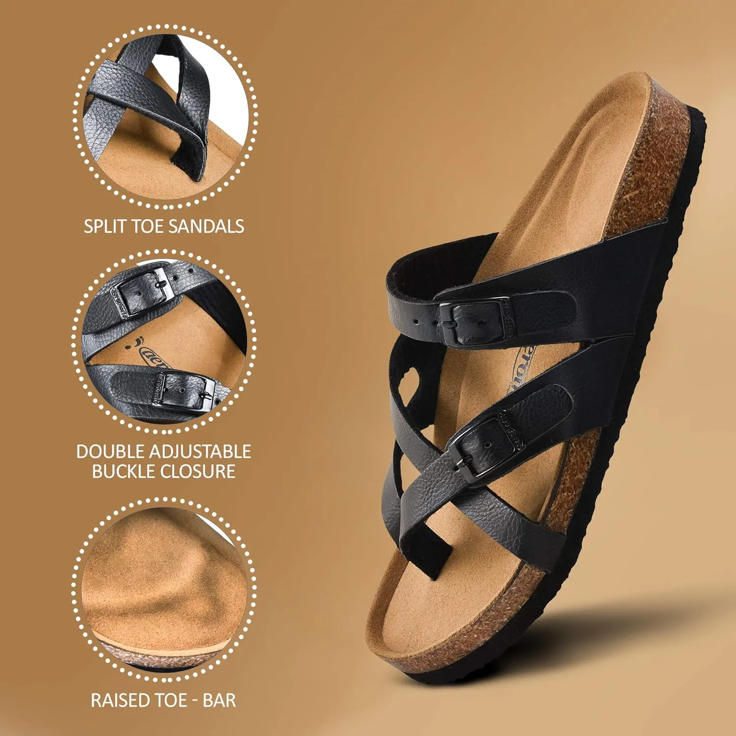 AEROTHOTIC Womens Strappy Slip-On Modern Memory Foam Cushion Footbed Outdoor Adjustable Buckle Cork Footbed Slides for Sandals with Comfortable Arch Support