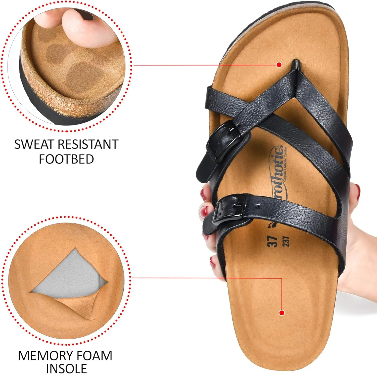 AEROTHOTIC Womens Strappy Slip-On Modern Memory Foam Cushion Footbed Outdoor Adjustable Buckle Cork Footbed Slides for Sandals with Comfortable Arch Support