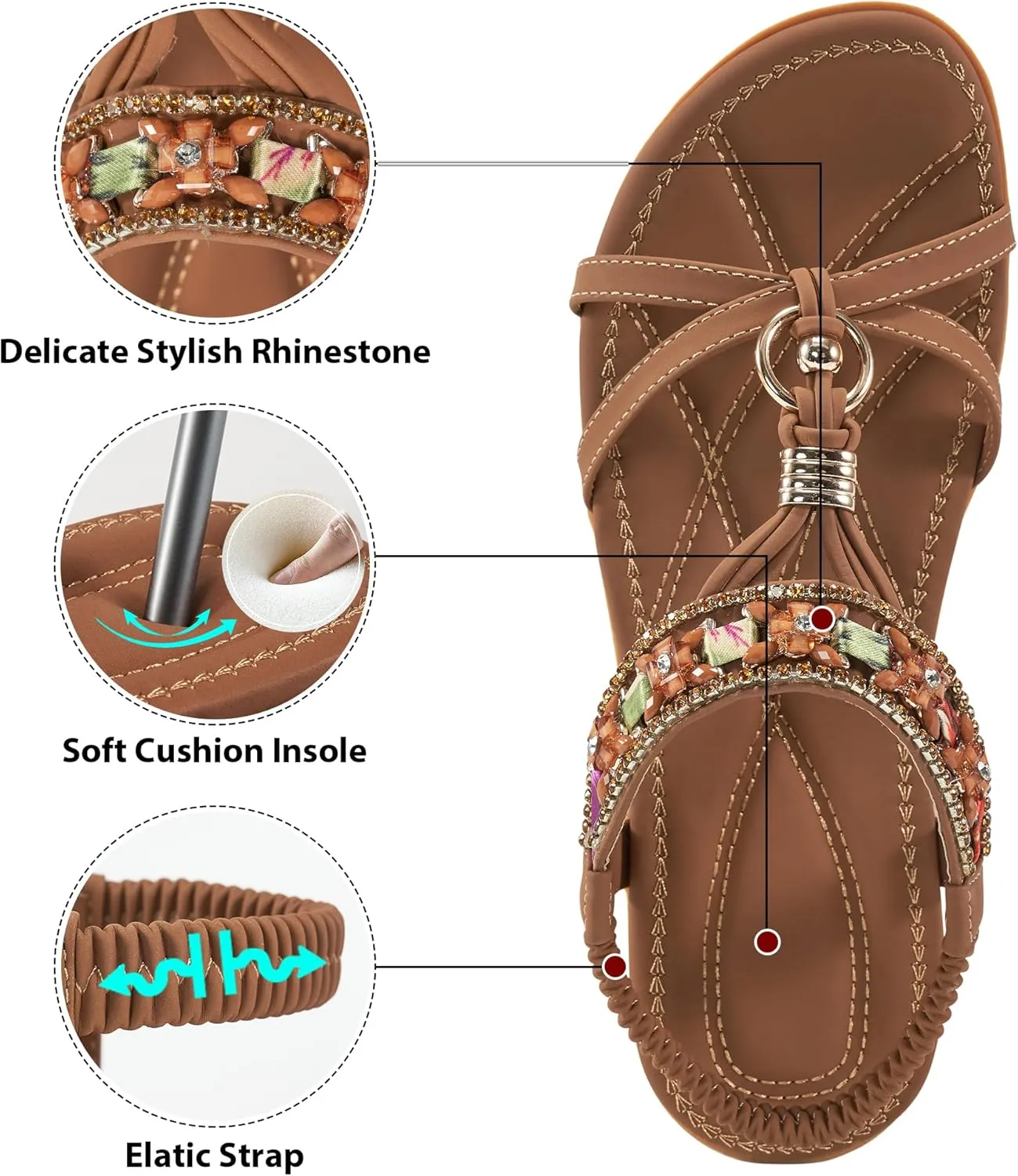 Alicegana Women's Sandals Dressy Flat: Summer Comfortable Shoes Bohemian Casual Beach Walking