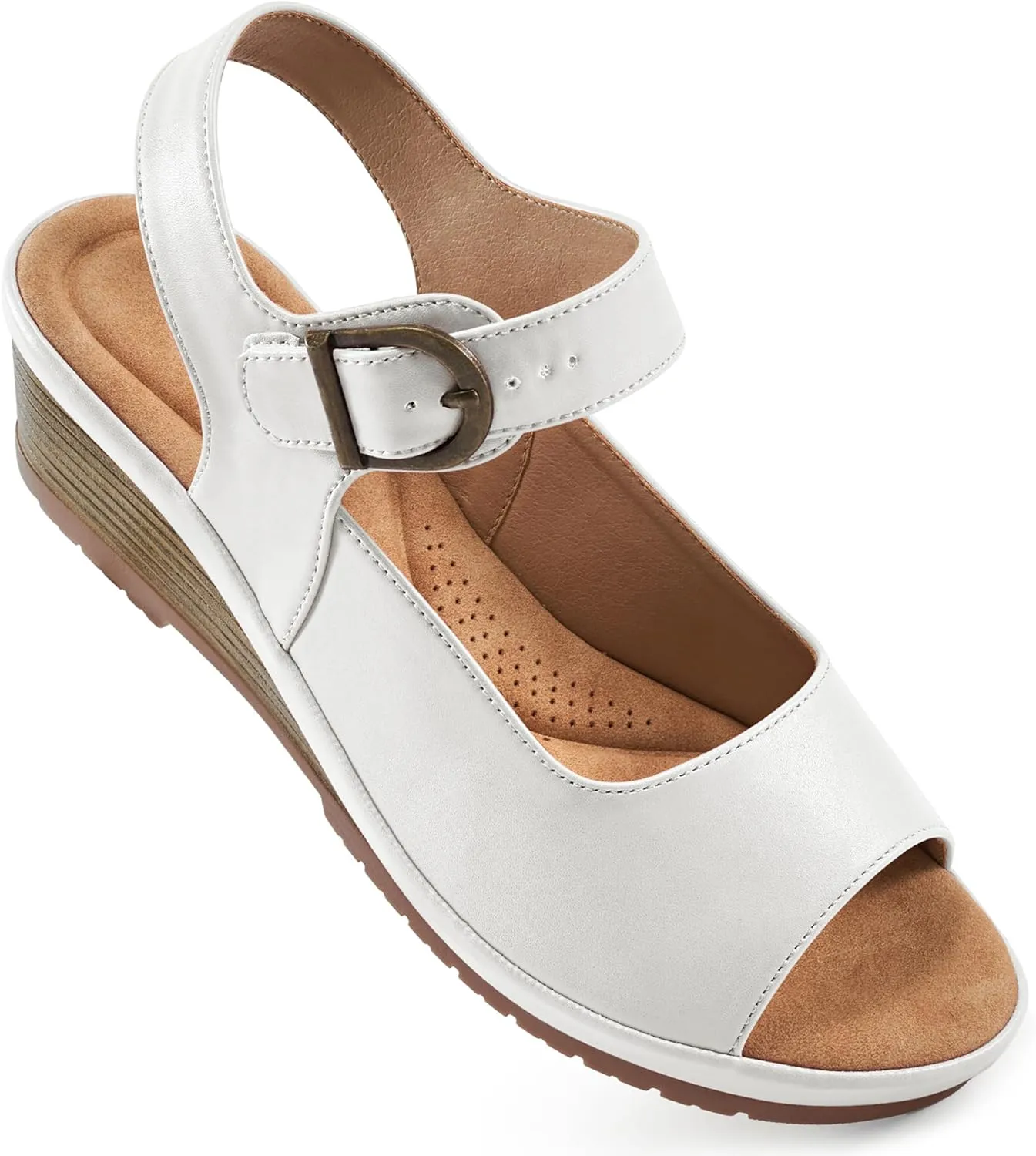 Alicegana Womens Wedge Sandals Comfortable Low Heel Dressy Summer Platform Shoes Ankle Strap Casual Non Slip Wedges