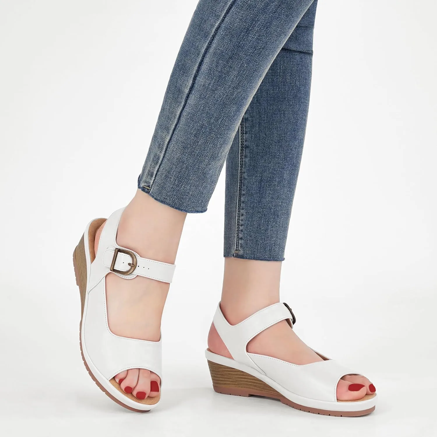 Alicegana Womens Wedge Sandals Comfortable Low Heel Dressy Summer Platform Shoes Ankle Strap Casual Non Slip Wedges