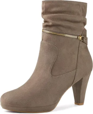 Allegra K Women's Ankle Zip Platform High Heel Mid Calf Boots