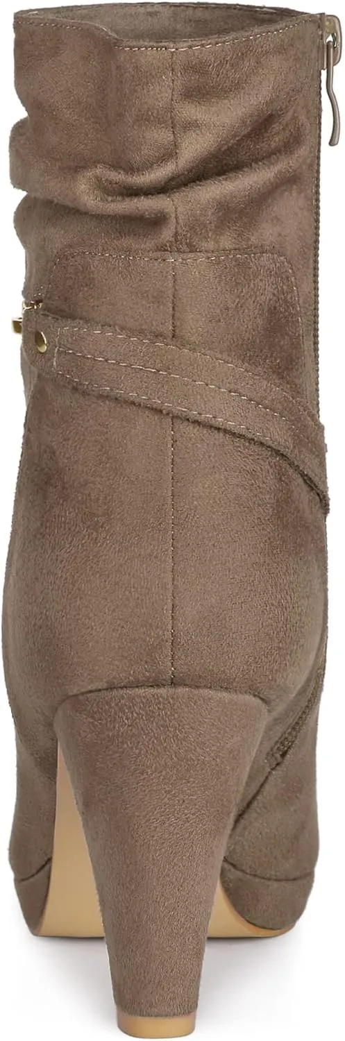 Allegra K Women's Ankle Zip Platform High Heel Mid Calf Boots