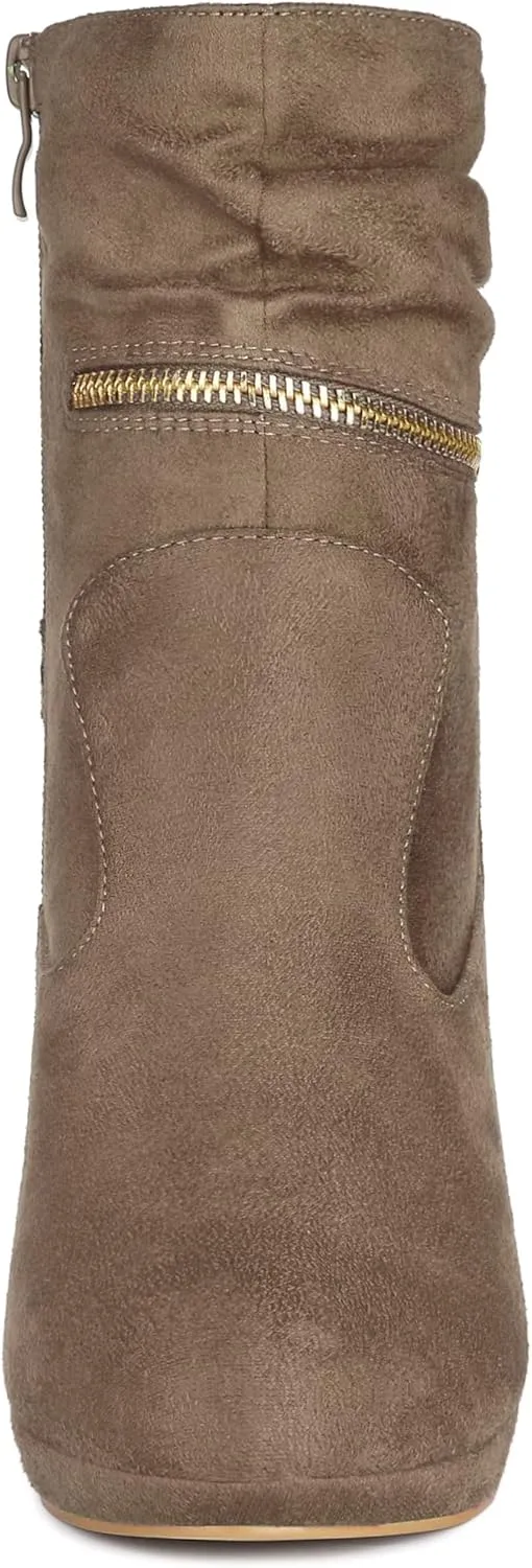 Allegra K Women's Ankle Zip Platform High Heel Mid Calf Boots