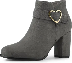 Allegra K Women's Buckle Side Zip Chunky Heels Ankle Boots