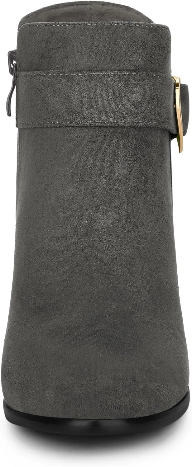 Allegra K Women's Buckle Side Zip Chunky Heels Ankle Boots