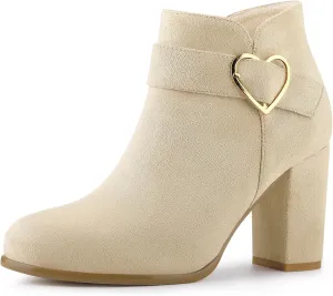 Allegra K Women's Buckle Side Zip Chunky Heels Ankle Boots