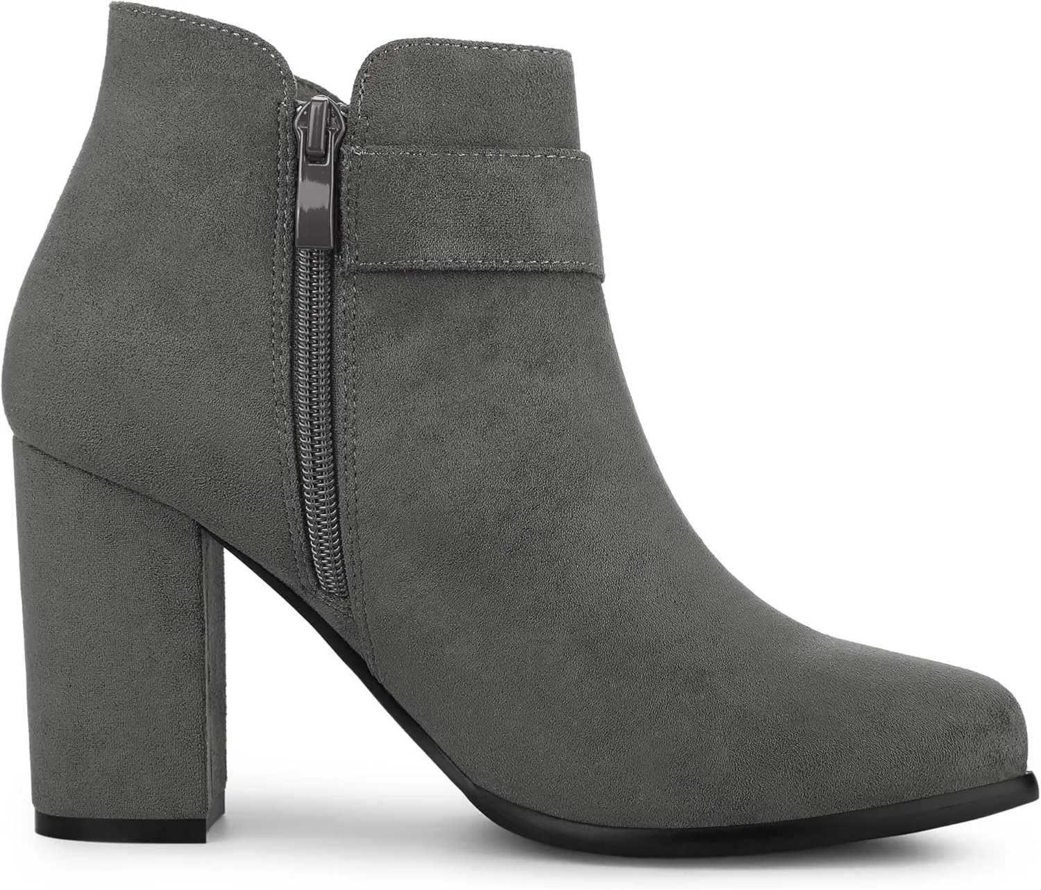 Allegra K Women's Buckle Side Zip Chunky Heels Ankle Boots