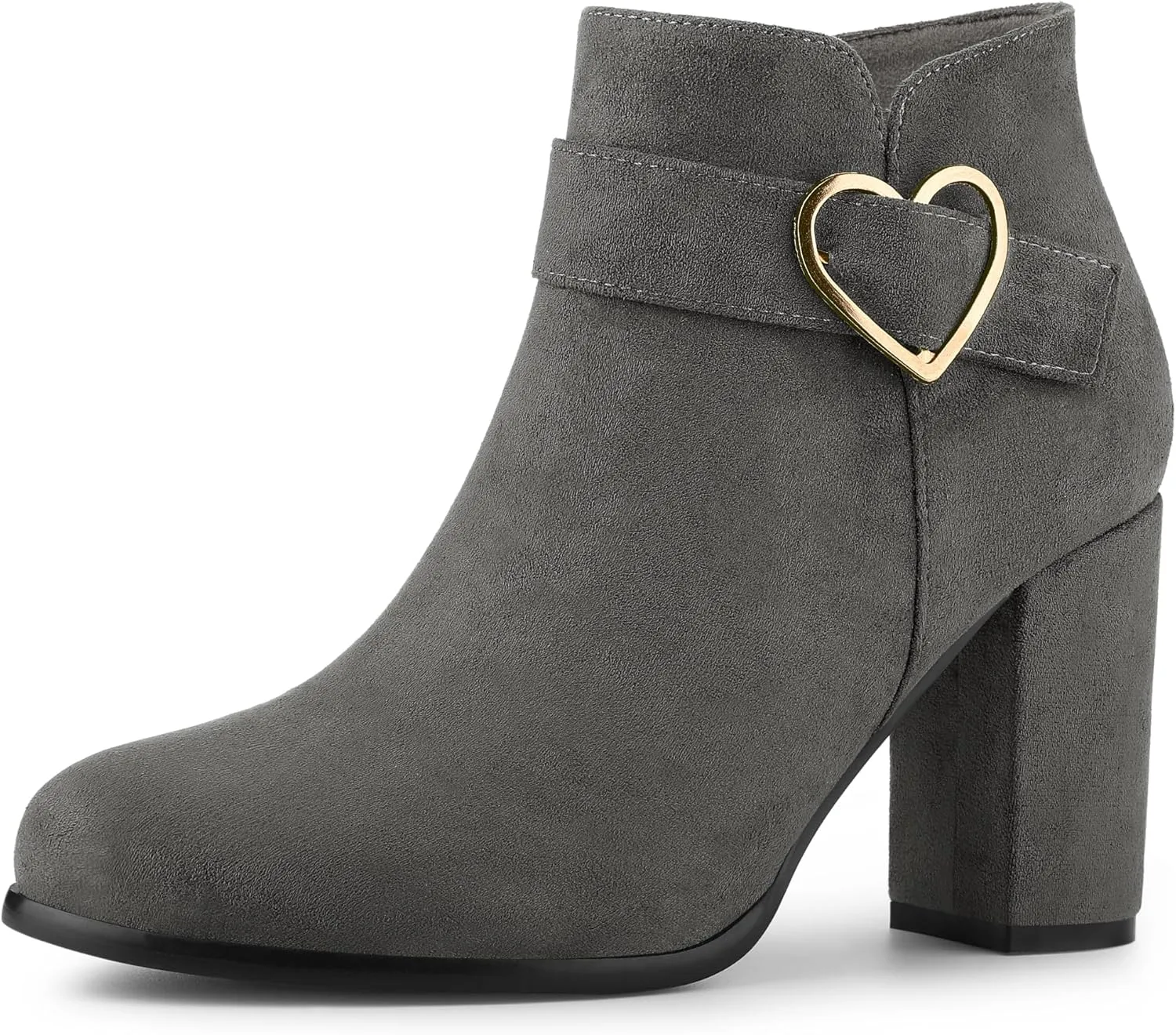 Allegra K Women's Buckle Side Zip Chunky Heels Ankle Boots