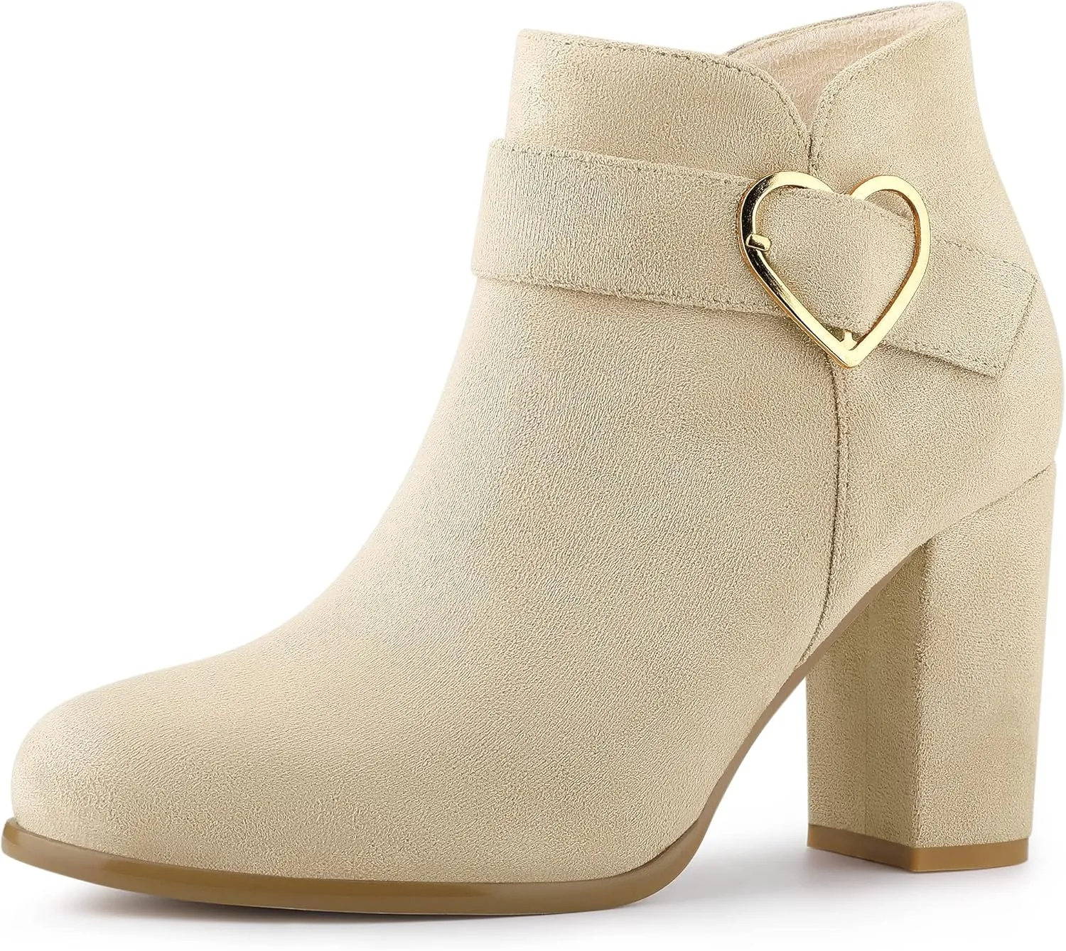 Allegra K Women's Buckle Side Zip Chunky Heels Ankle Boots