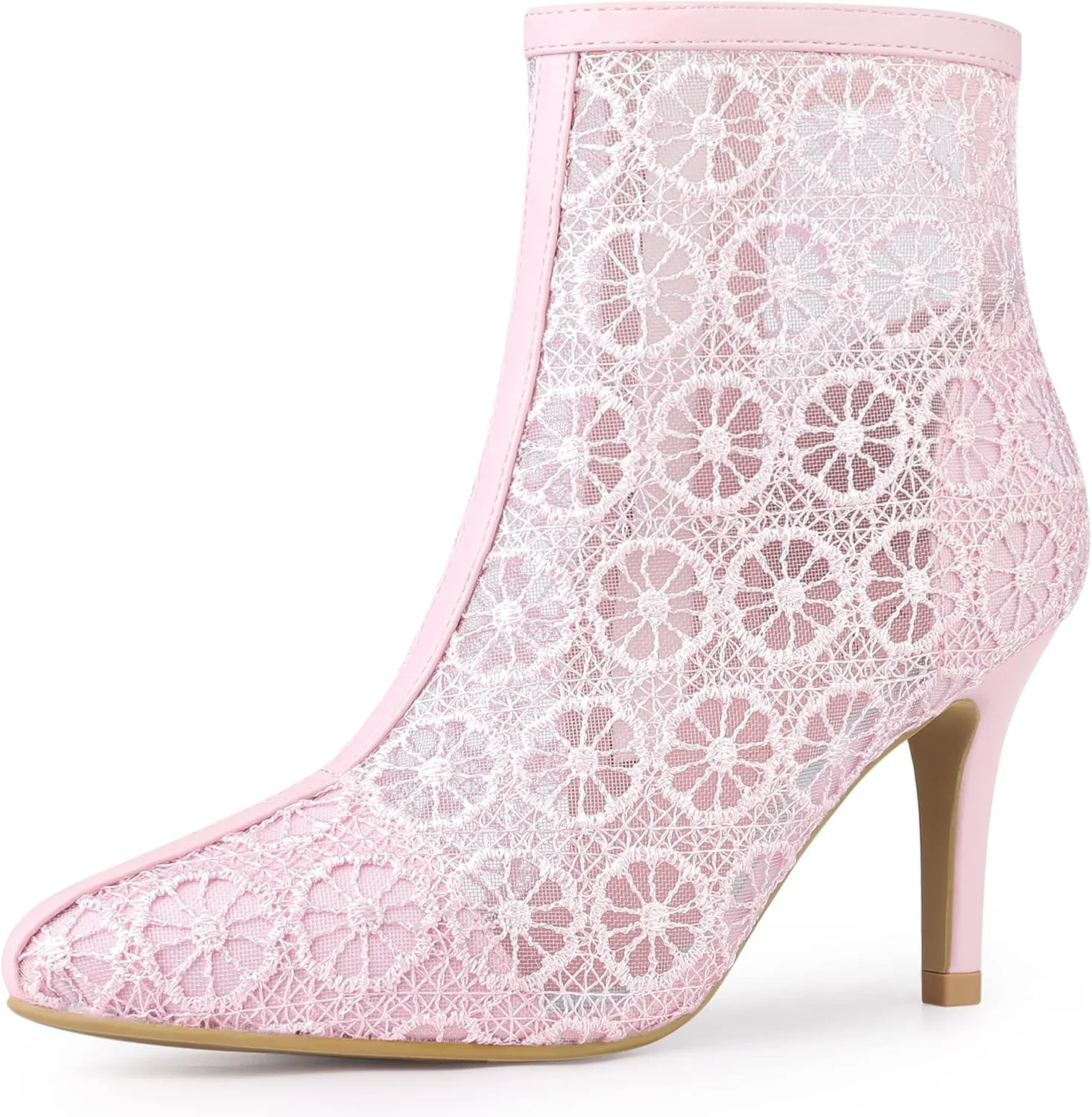 Allegra K Women's Floral Embroidered Stiletto Heels Lace Ankle Boots