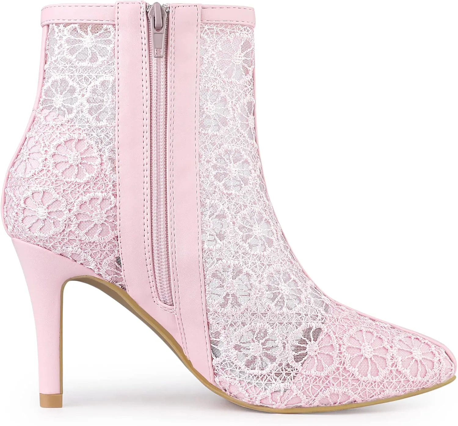 Allegra K Women's Floral Embroidered Stiletto Heels Lace Ankle Boots