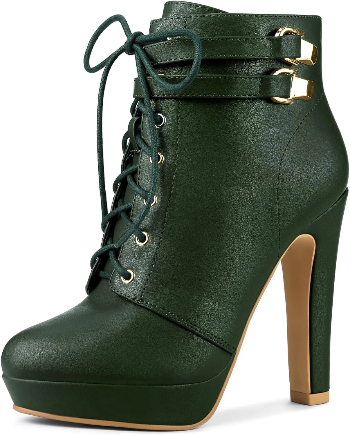 Allegra K Women's Lace Up Strap Platform Block Heels Ankle Boots