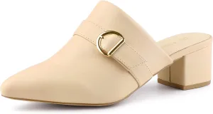 Allegra K Women's Pointed Toe Slip on Block Heel Sandals Mules