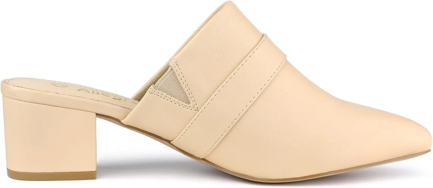 Allegra K Women's Pointed Toe Slip on Block Heel Sandals Mules