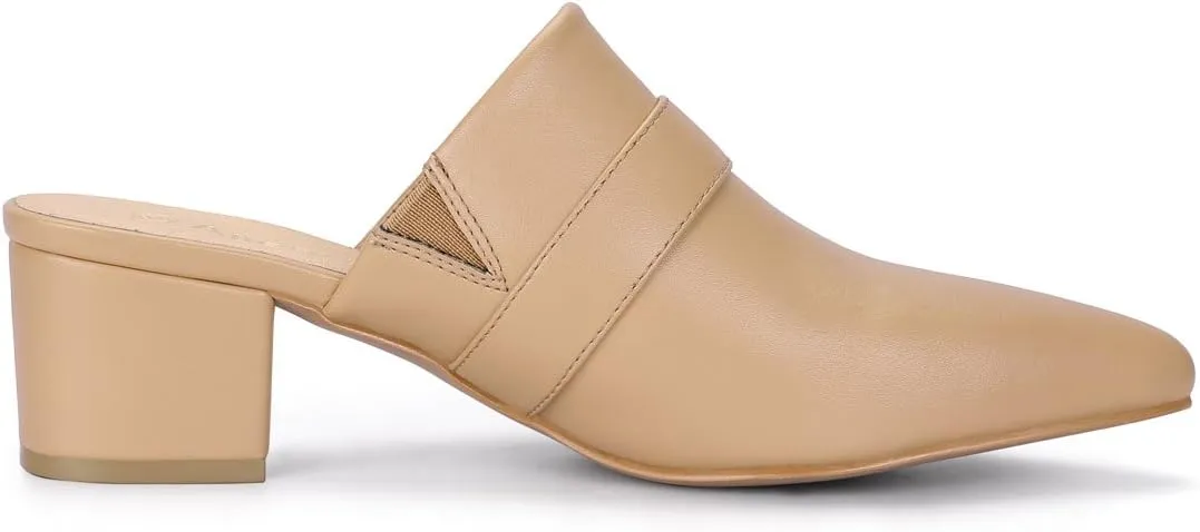 Allegra K Women's Pointed Toe Slip on Block Heel Sandals Mules