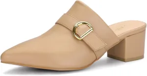 Allegra K Women's Pointed Toe Slip on Block Heel Sandals Mules