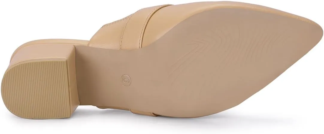 Allegra K Women's Pointed Toe Slip on Block Heel Sandals Mules