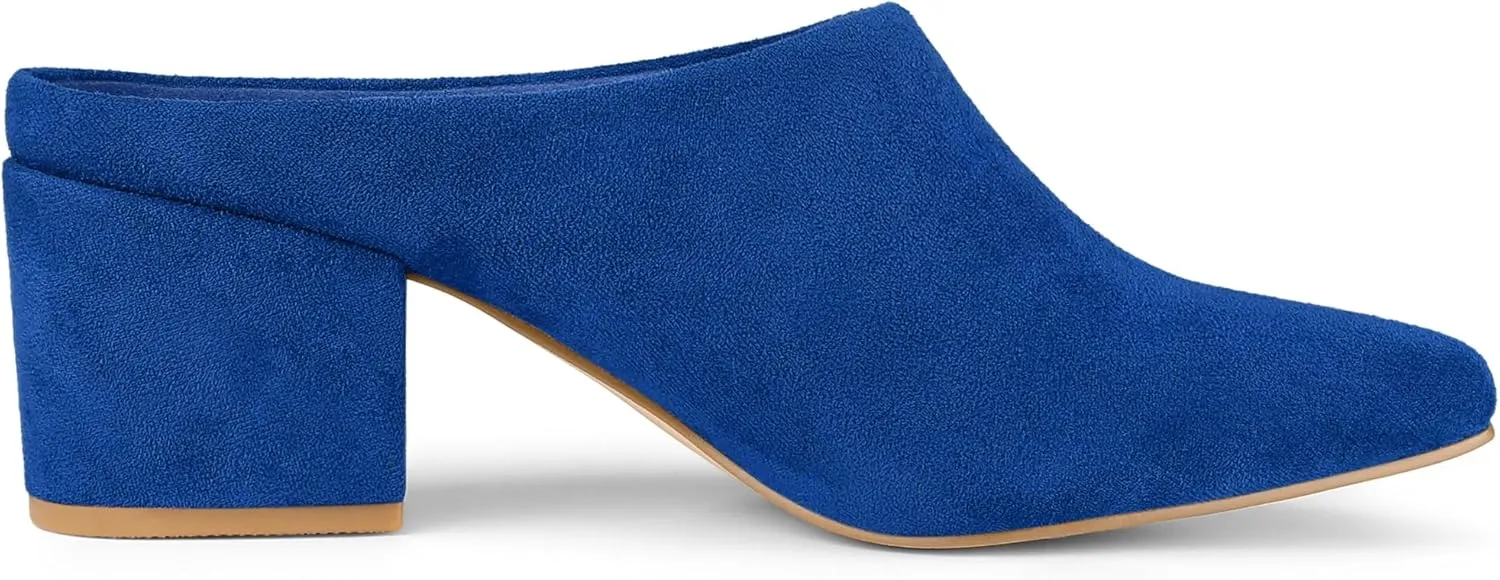 Allegra K Women's Pointed Toe Slip on Block Heel Slide Mules