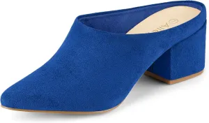 Allegra K Women's Pointed Toe Slip on Block Heel Slide Mules