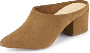 Allegra K Women's Pointed Toe Slip on Block Heel Slide Mules
