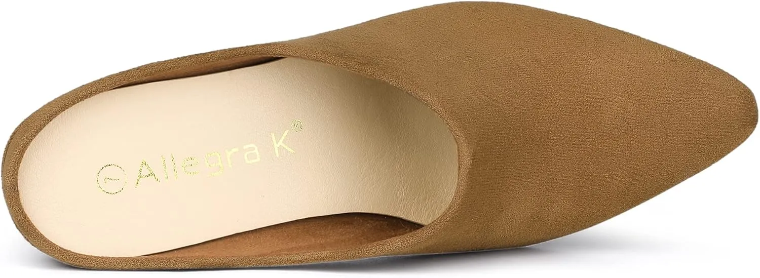 Allegra K Women's Pointed Toe Slip on Block Heel Slide Mules