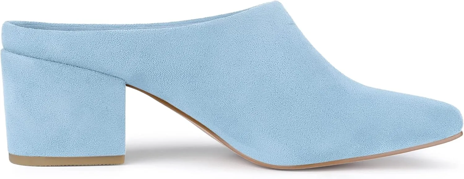 Allegra K Women's Pointed Toe Slip on Block Heel Slide Mules