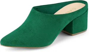 Allegra K Women's Pointed Toe Slip on Block Heel Slide Mules