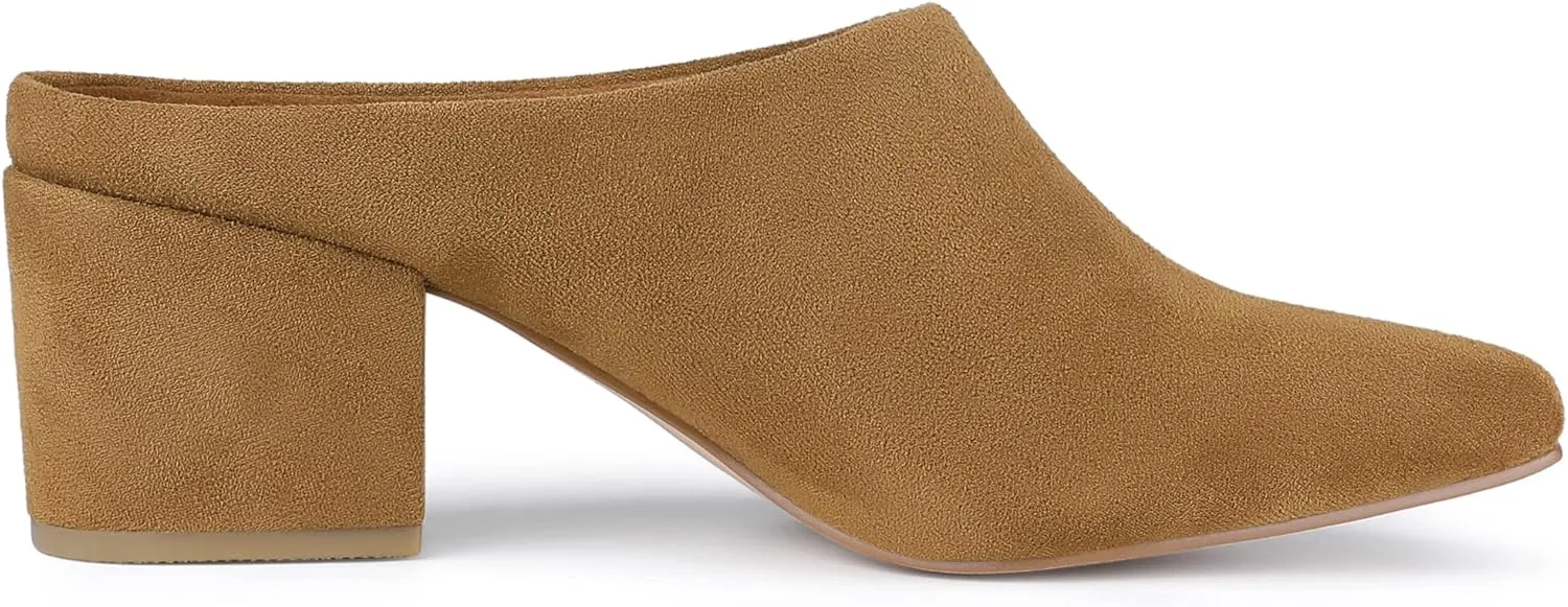 Allegra K Women's Pointed Toe Slip on Block Heel Slide Mules