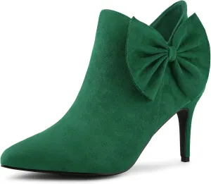 Allegra K Women's Pointed Toe Zip Bow Stiletto Heels Ankle Boots
