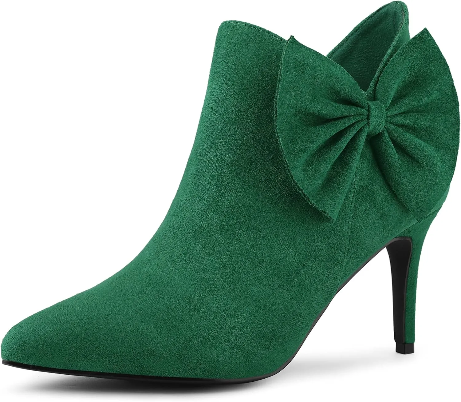 Allegra K Women's Pointed Toe Zip Bow Stiletto Heels Ankle Boots