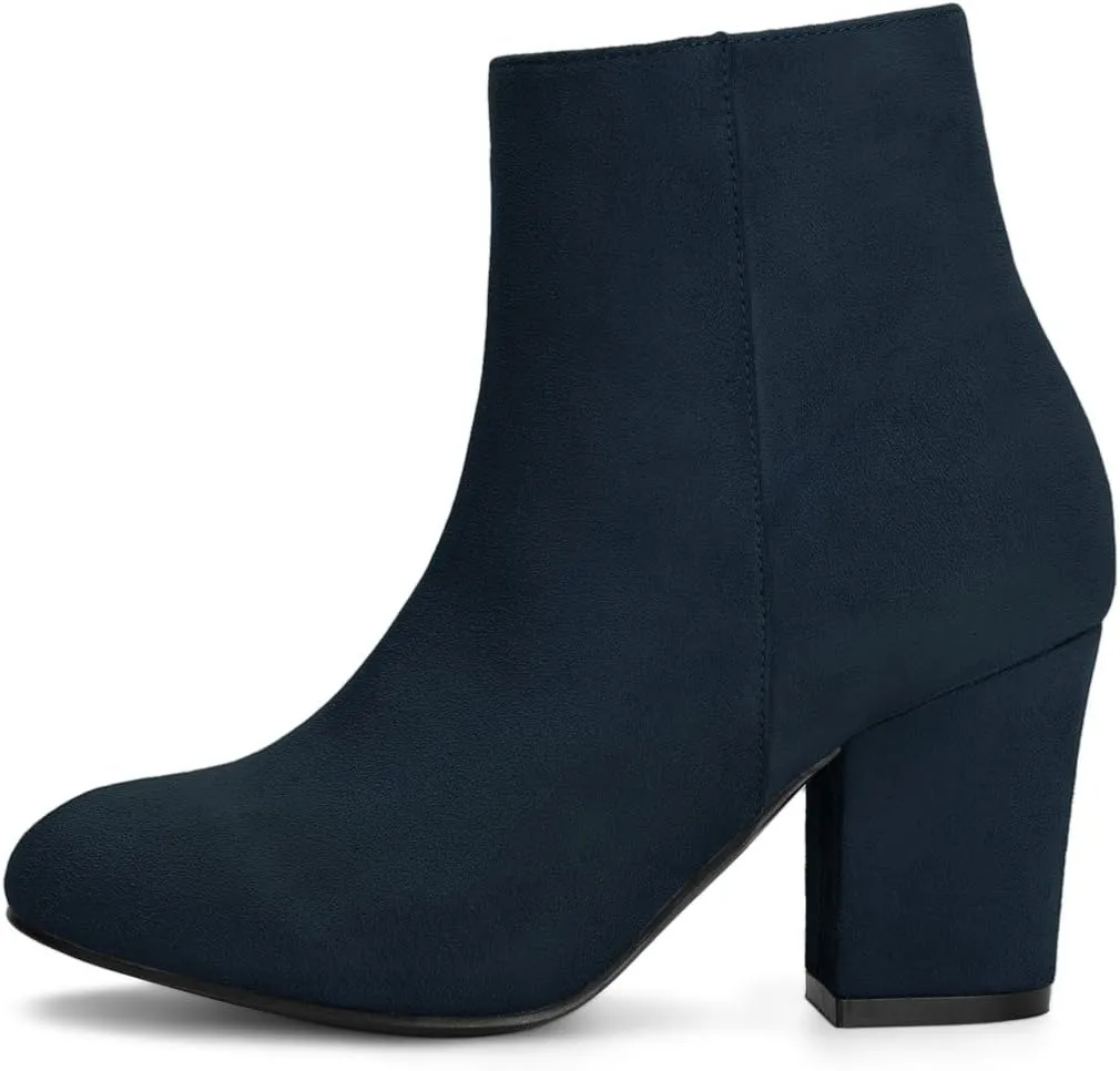 Allegra K Women's Round Toe Side Zip Chunky Heel Ankle Boots